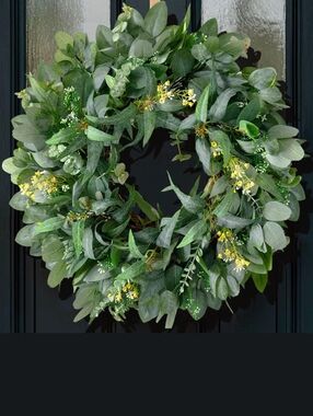 NWT 24" Faux Eucalyptus Farmhouse Wreath Outdoor Imitation Greenery